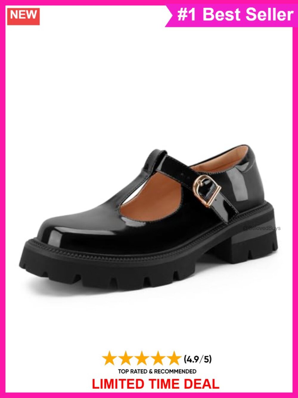Patent Leather T-Strap Chunky Mary Janes Oxford Heels Lug Sole